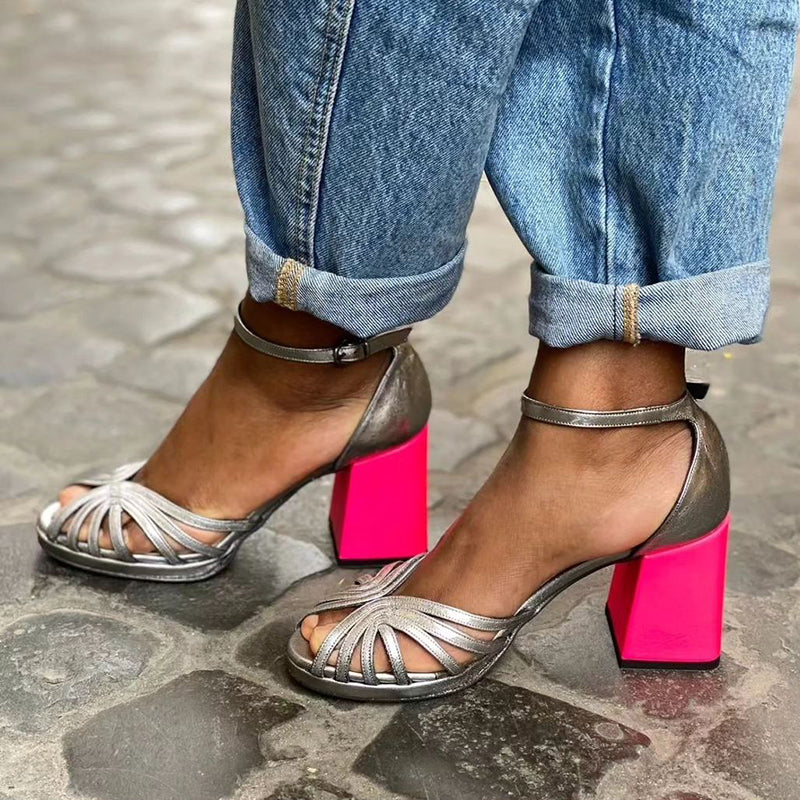 Isabel - Sandalias brillantes con tacón bloque
