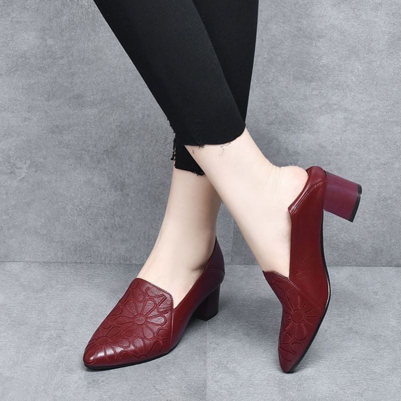 Isabel - Zapatos de tacón de piel vegana con bordado delicado